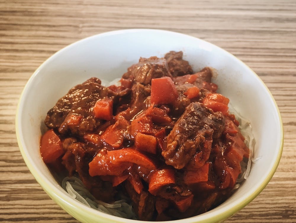 Braised Beef With Red Peppers And Tomato Paste