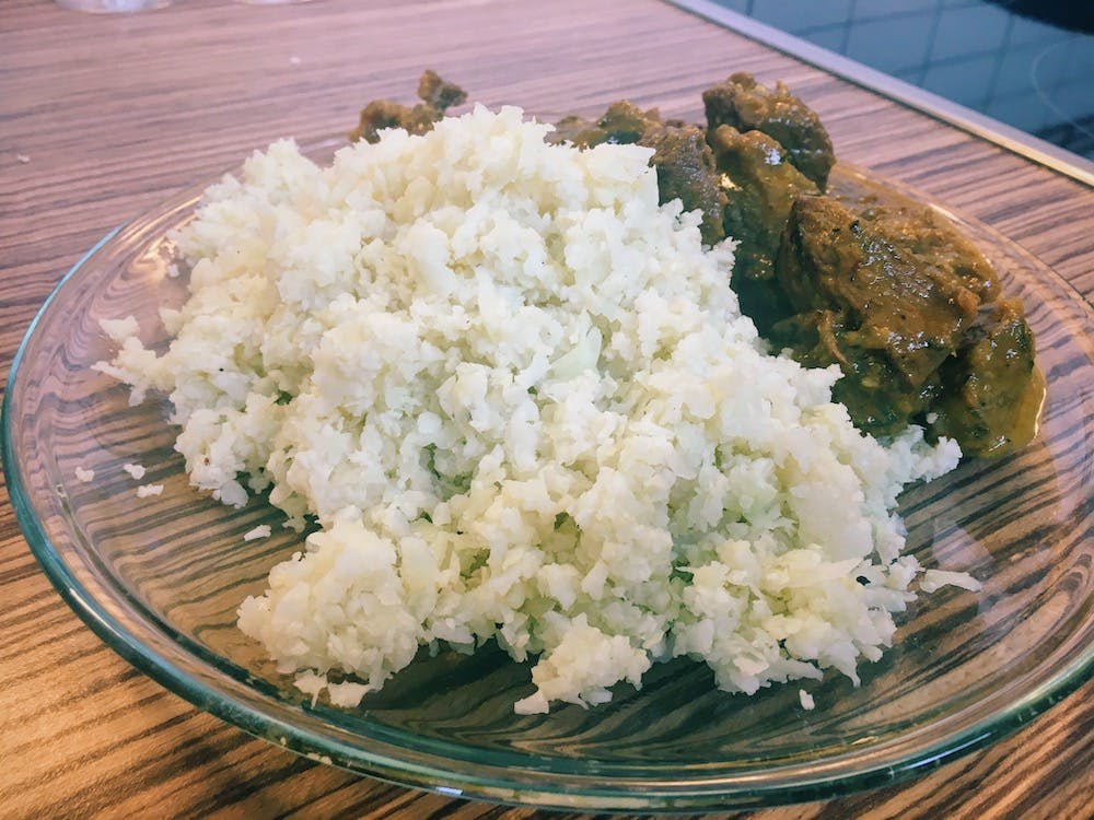 cauliflower rice served with beef