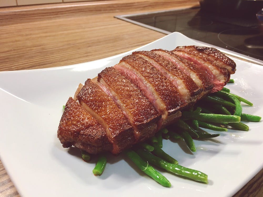 Duck Breast With Green Beans | Crispy Oven Roasted Duck Breast With Simple Butter Green Beans